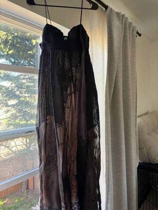 FARM Rio Black Sheer Polka Dot Maxi Dress - Picture 1 of 4